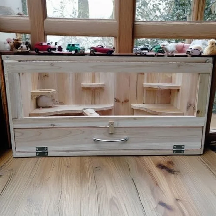 Mucola Hamsterkäfig 60x35x30cm Nagerheim Holzstall mit viel Bewegungsraum, naturfarben – Bild 1