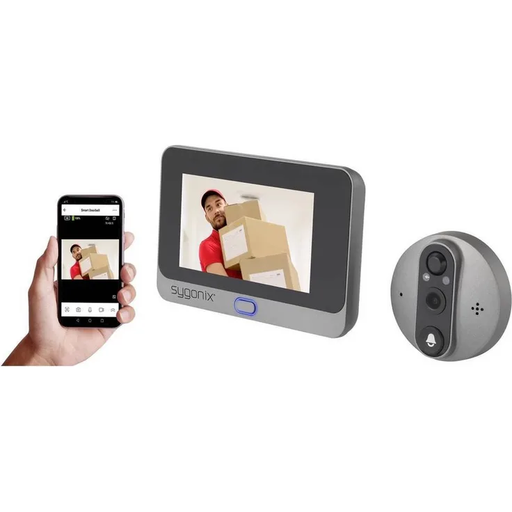Sygonix Video-Türsprechanlage Wi-Fi mit Türspion (Spionkamera), batteriebetrieben, microSD-Karten bis zu 64 GB, schwarz