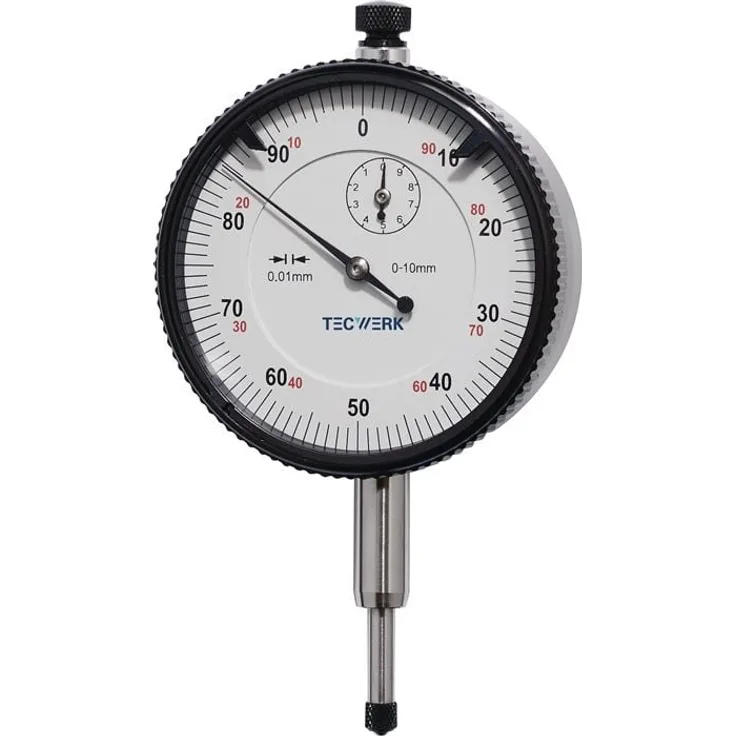NORDWEST Messuhr DIN 878, 10mm Ablass von 0,01mm, verstellbare Toleranzmarken, Edelstahl, 2 Zeiger, Ø 58mm