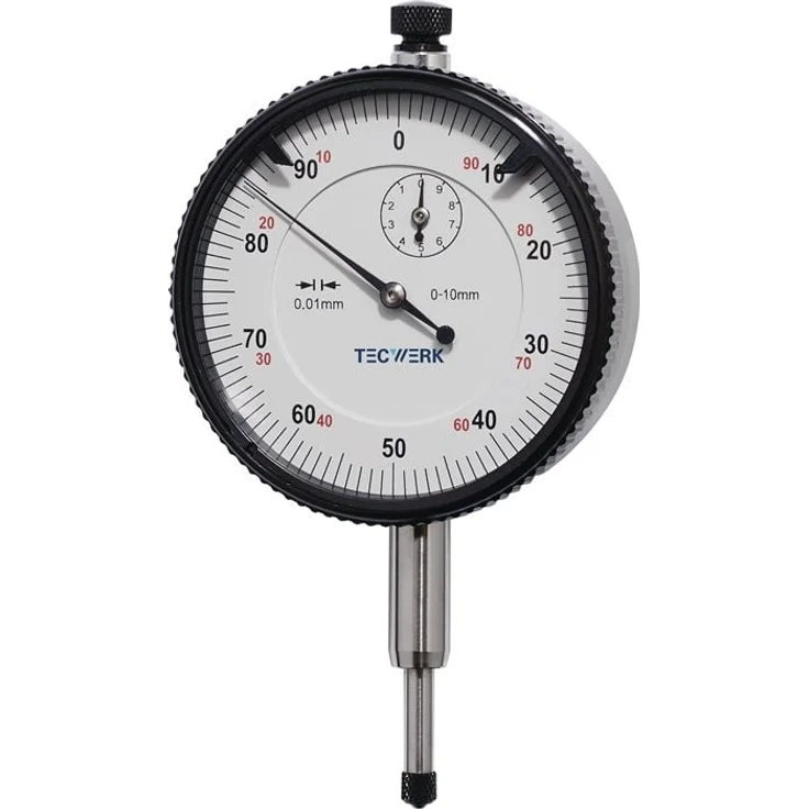 NORDWEST Messuhr DIN 878, 10mm Ablass von 0,01mm, verstellbare Toleranzmarken, Edelstahl, 2 Zeiger, Ø 58mm
