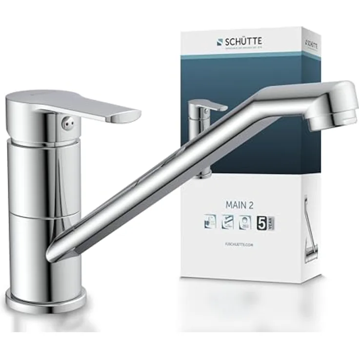 Schütte Spültischarmatur Main, Wasserhahn mit Wassersparfunktion, 360° schwenkbar, Chrom, Hochdruck