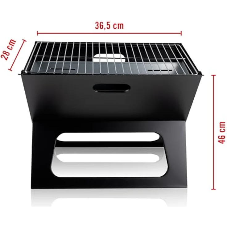 BBQ Collection Tischgrill Holzkohle, Faltbarer tragbarer Camping-Grill mit herausnehmbarer Feuerschale, schwarz – Bild 2