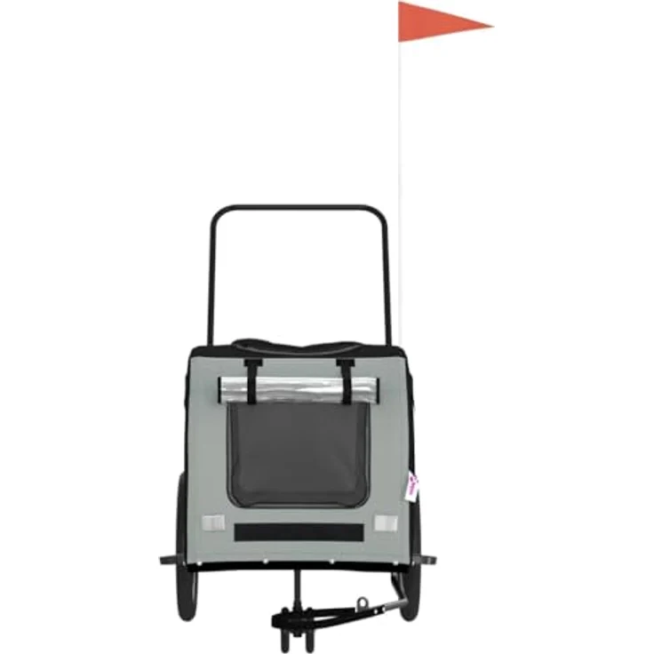 vidaXL Hunde-Transportbox Fahrradanhänger Schwarz und Grau Oxford-Gewebe und Eisen, für kleine Hunde und Katzen, maximale Tragfähigkeit 45 kg – Bild 4