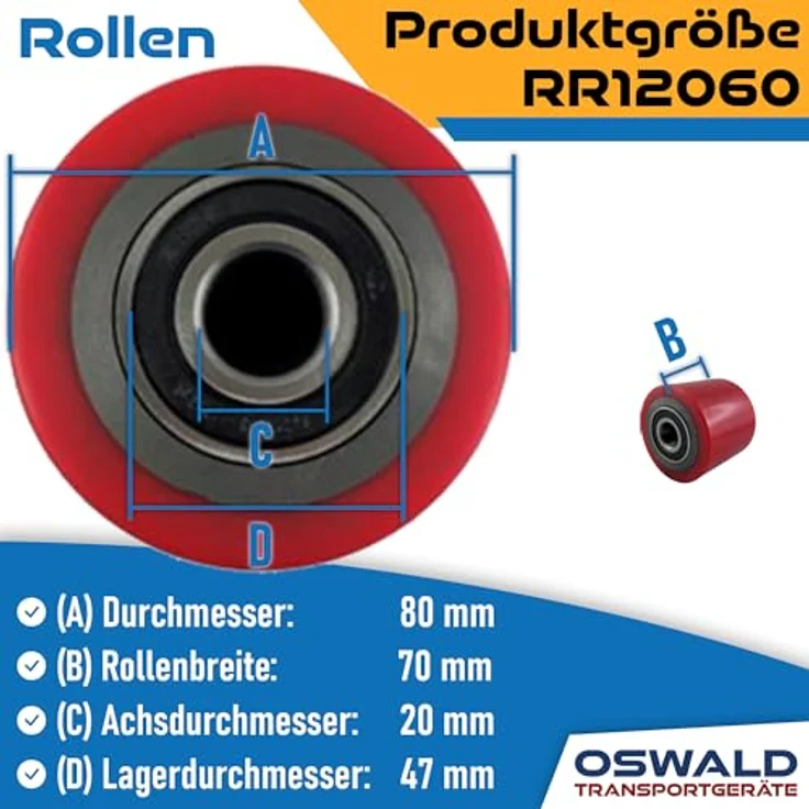 OSWALD Transportgeräte Gabelhubwagen Räder & Rollen Satz, Polyurethan Tandem, 2 Lenkräder & 4 Lastrollen, Tragkraft 750 kg, inkl. Kugellager – Bild 5