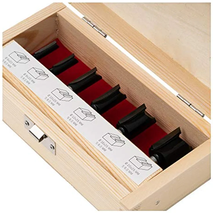 STIER Nutfräsersortiment, Hartmetallschneiden, 6-teilig, 8 mm, Holzfräser, Fräser für gägngie Oberfräsen (8 mm), Fräser Set, robust und langlebig, Formfräsen, Freihandfräsen – Bild 5
