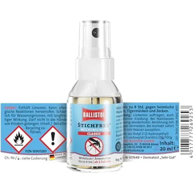 Ballistol Stichfrei 26925, Insektenschutz-Spray mit 20% Icaridin, Schutz bis zu 8 Stunden, 20ml – Bild 2
