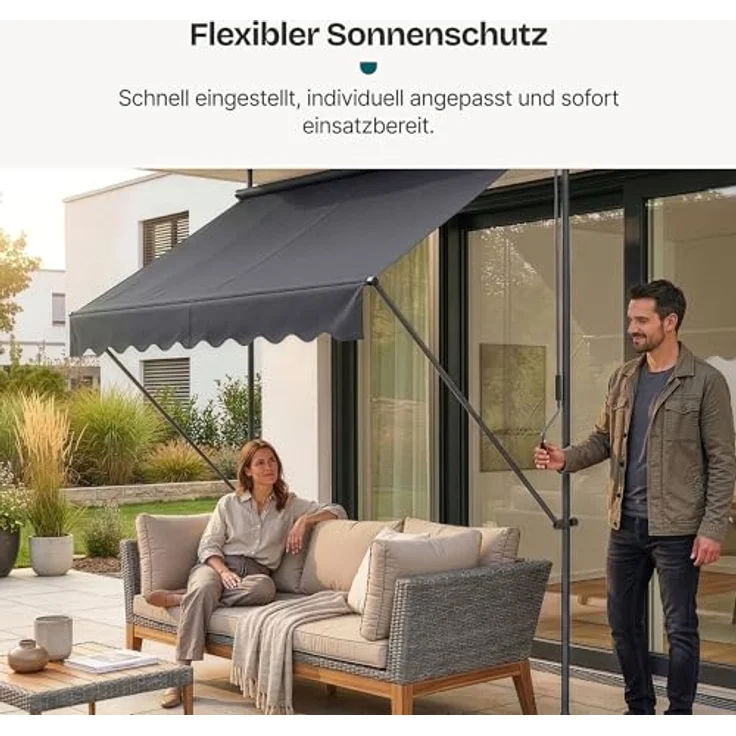 Klemmmarkise 300x120x200-300cm Markise Balkonmarkise -ohne Bohren- Protec – Bild 6