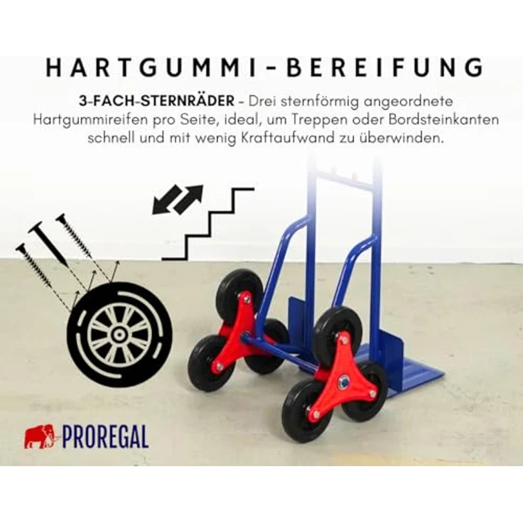 PROREGAL® Sackkarre ODIN Traglast 200kg HxBxT 119x55x44cm Lufträder Blau - Treppensteiger mit 200 kg Tragkraft und innovativem klappbaren Design – Bild 8