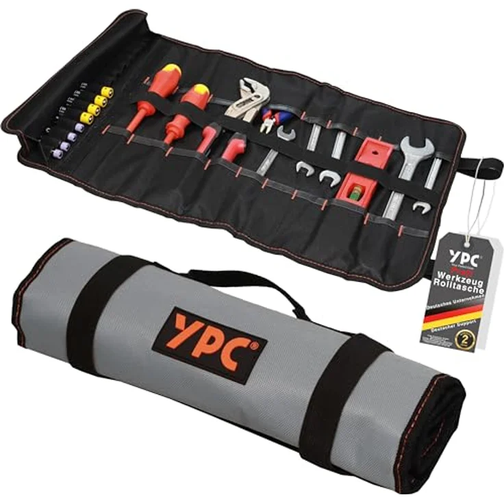 YPC VarioRoll XL, Werkzeugtasche rollbar mit 20 Steckfächern und 15 Schlaufen, 56x34cm, wasserfestes Oxford 600D Polyester – Bild 1