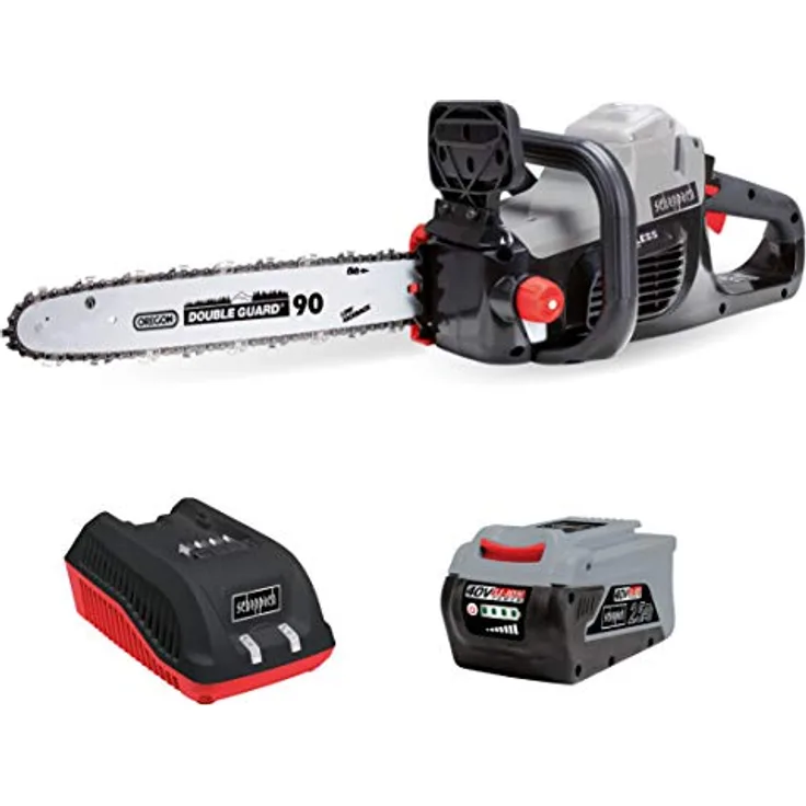 Scheppach Akku Kettensäge CS350-40Li 40V - inkl. 2,5 Ah Akku und Ladegerät | 35cm Oregon Schwert | Anti-Vibrationssystem | Smart-Cut System | Bürstenloser Motor | Auto-Kettenschmierung & Kettenbremse