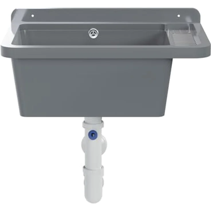 QLS Küchenspüle Gradia, Kunststoff-Spülbecken, 50 x 34 cm, mit Siphon, für draußen, Garten & Werkstatt – Bild 4