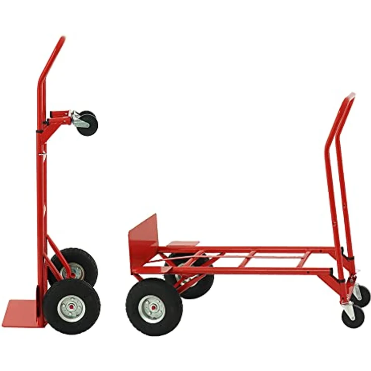 PROREGAL® Sackkarre Multifunktions-Stahlrohr-Sackkarre HxBxT 133x55x46cm, Traglast 200kg, Gummibereifung, rot – Bild 3