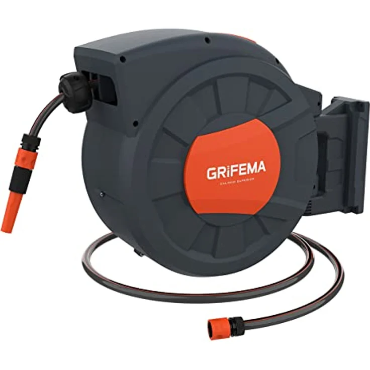 GRIFEMA G301-35, Schlauchtrommel zur Wandmontage mit 35m Schlauch, Automatische Aufrollung und 180° Drehung, inkl. verstellbarer Sprühdüse – Bild 1