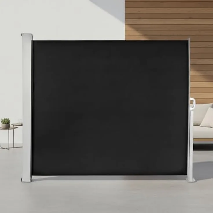 Mucola Seitenmarkise ausziehbar Sichtschutz blickdicht Seitenrollo Wandhalterung Sichtschutzwand Windschutz - Schwarz 160x300 cm