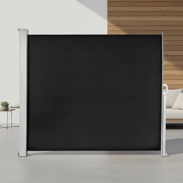 Mucola Seitenmarkise ausziehbar Sichtschutz blickdicht Seitenrollo Wandhalterung Sichtschutzwand Windschutz - Schwarz 160x300 cm – Bild 1