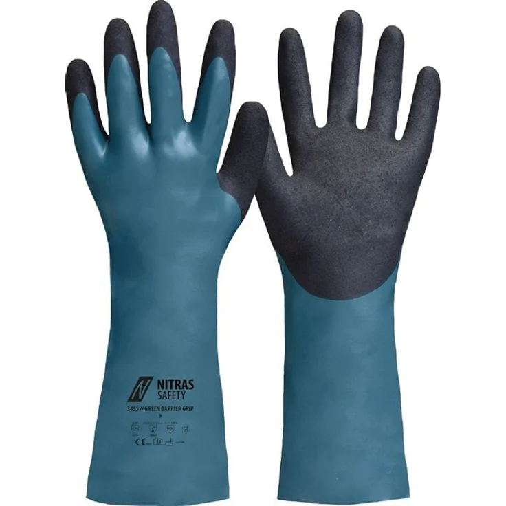 AS Arbeitsschutz Green Barrier Grip Chemiehandschuhe, Gr. 9, grün/schwarz, EN 388 & EN 374, öl- und chemikalienbeständig, lebensmittelgeeignet