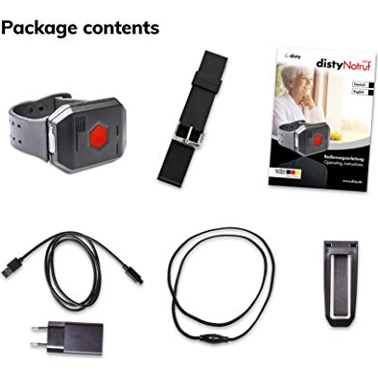 DistyNotruf NEO mobiles Notfallarmband für Zuhause - Notrufarmband spritzwasserfest als Telefon für Senioren Hausnotruf Seniorentelefon Notfallknopf Notrufknopf inkl. Clip und Halskette - Preisvergleich – Bild 4