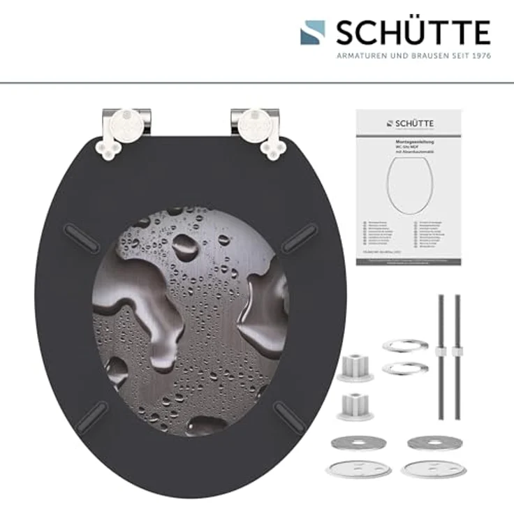 Schütte MDF WC-Sitz Grey Steel, mit Absenkautomatik und hygienischer Oberfläche, universale Form für handelsübliche WCs – Bild 5