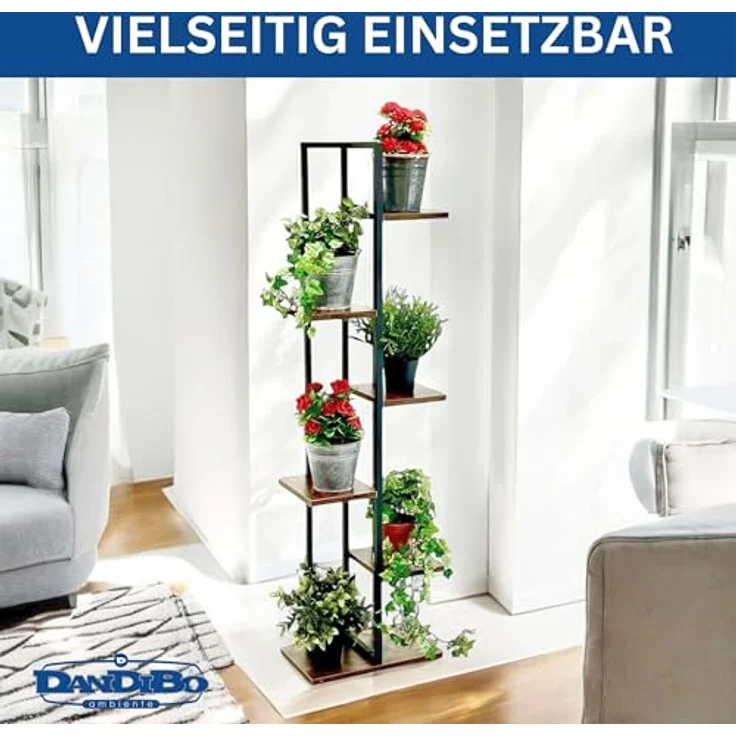 DanDiBo Blumenständer Metall Schwarz 6 Etagen Holz Blumenregal 120 cm Pflanzenregal Design Pflanzenhocker – Bild 4