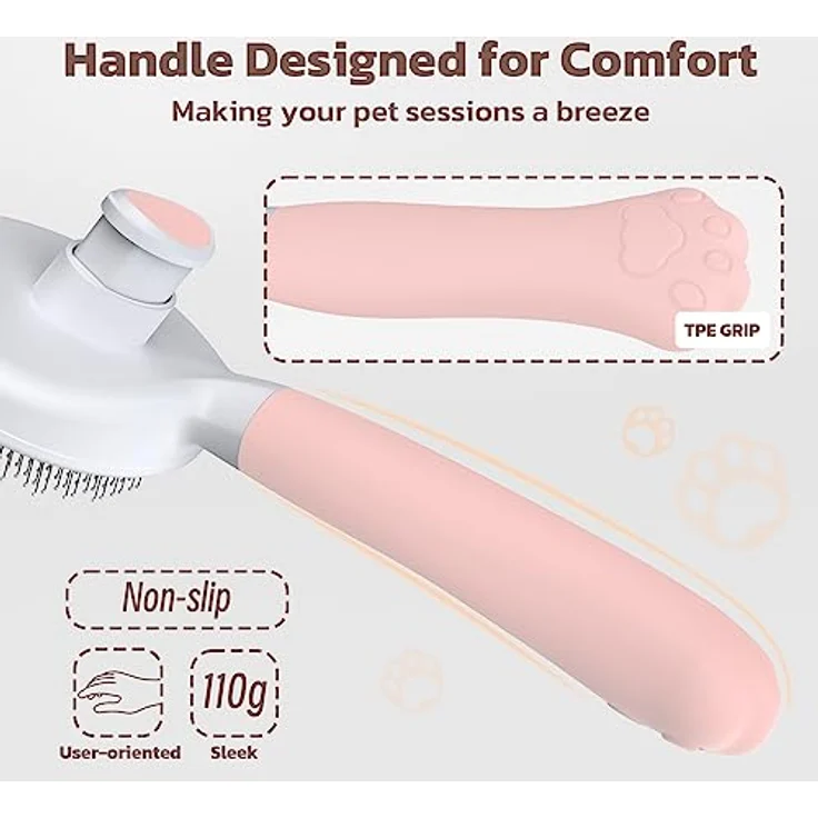 Zivacate Katzenbürste Hundebürste [Ergonomischer Griff & Ein-Klick-Reinigung] Groomi Werkzeug für kurz- & langhaarige Hunde/Katzen/Kaninchen, Unterwollbürste(Rosa) – Bild 3
