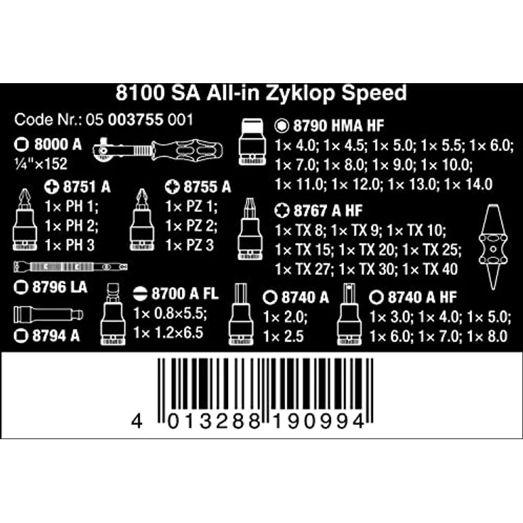 Wera Zyklop Speed-Knarrensatz '8100 SA All-in', 42-teiliges Set mit Haltefunktion, 1/4"-Antrieb in robuster Textilbox – Bild 2