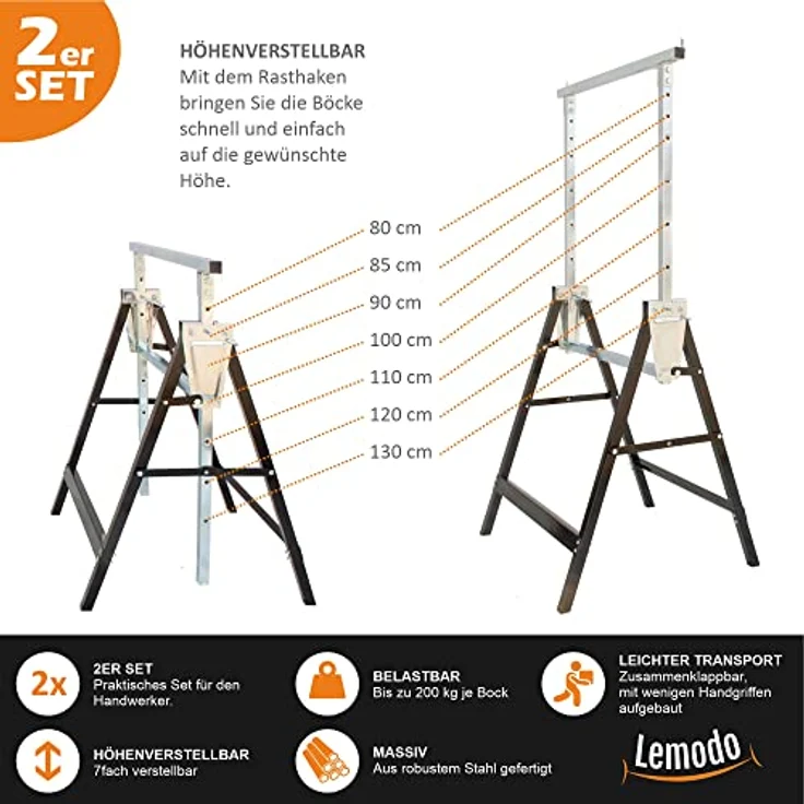 Gerüstbock, höhenverstellbar, 2 Stück, 200kg pro Stützbock - Preisvergleich – Bild 3
