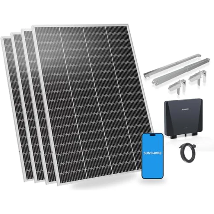 SUNSHARE Ray Lite 800W Balkonkraftwerk, vormontiertes Komplettset mit 4x 200W Solarmodulen, 800W Mikro-Wechselrichter, Plug & Play, geeignet für verschiedene Balkonarten