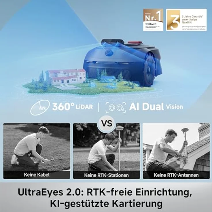 MOVA ViAX 500, Rasenmähroboter mit 18-V Lithium-Ionen-Akku, für Flächen bis 500 m², rotierende Rotorblätter, konstante Leistung, 4,0 Ah Kapazität – Bild 3