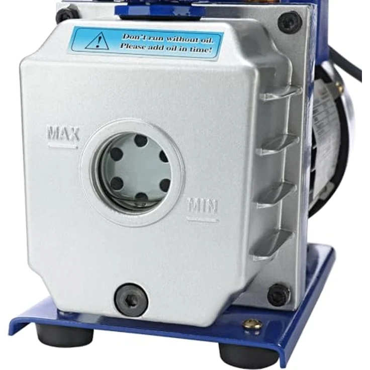 Mucola Vakuumpumpe Unterdruckpumpe für Klimaanlagen, 70 L/min, Aluminiumgehäuse, Silber/Blau, inkl. Ölflasche – Bild 6