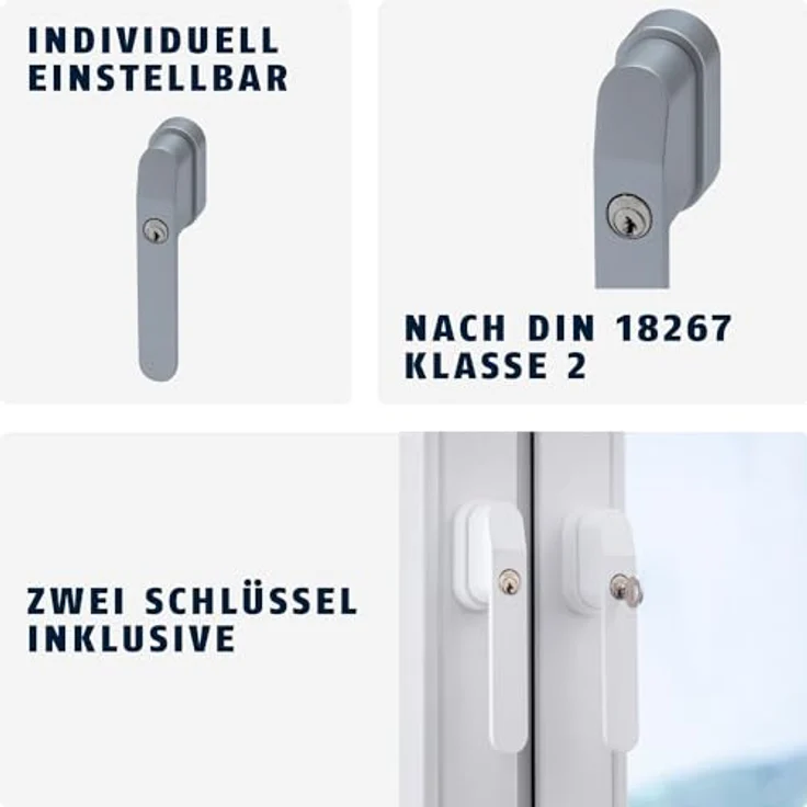 ABUS FG400, Abschließbarer Fenstergriff mit Druckzylinder und Schlüssel, Kindersicherung und Einbruchschutz, Sicherheitslevel 5, Silber – Bild 3