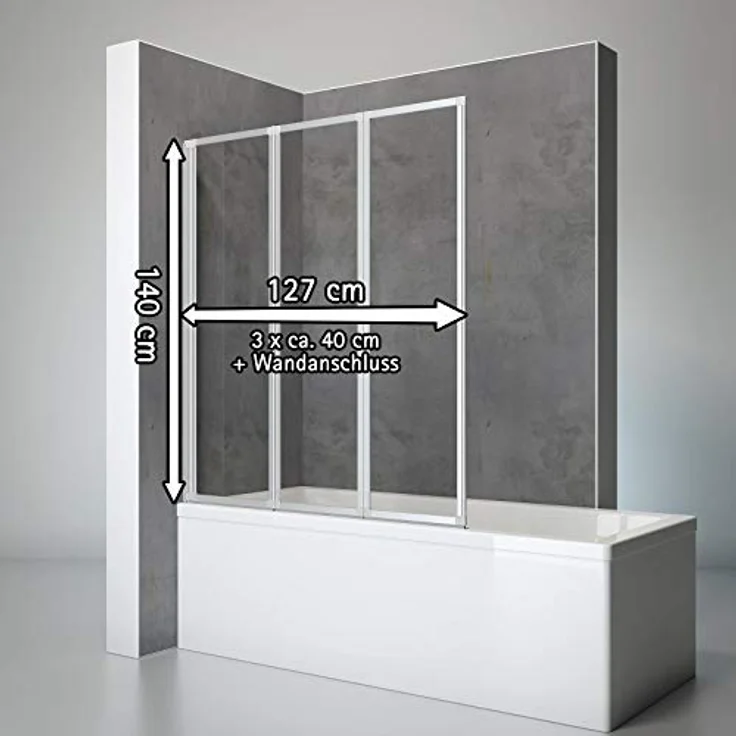 Schulte Badewannenfaltwand Well, 3 mm Sicherheitsglas, Falttür, BxH: 127 x 140 cm, Alu-Natur + ESG Klar Hell – Bild 3