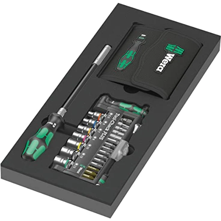 Wera Bit-Set 9750 Schaumstoffeinlage Kraftform Kompakt und Tool-Check PLUS, 39-teilig mit langlebiger Schaumstoffeinlage und flexiblem Bits-Handhalter – Bild 1