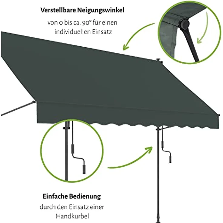 empasa Klemmmarkise 'ILANGA' Balkon Markise Klemm-Markise, UV-beständig und höhenverstellbar, Verschiedene Größen, 150 cm, 200 cm, 300 cm oder 400 cm x 120 cm – Bild 4