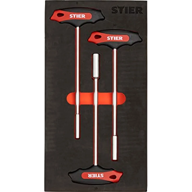 Stier T-Griff-Steckschlüssel-Satz, Aussensechskant SW 8-13 mm in Weichschaumeinlage (EVA), ergonomisch und langlebig – Bild 1