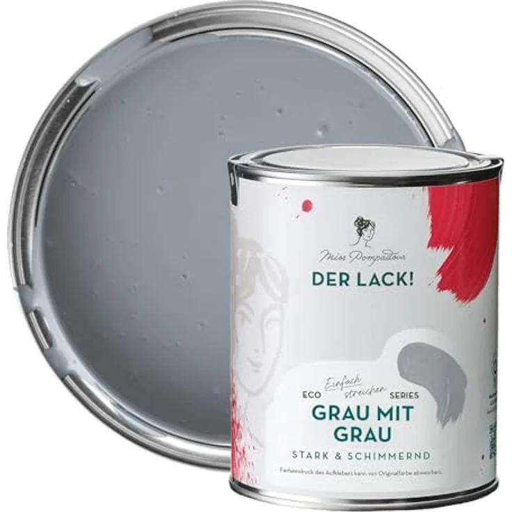MissPompadour Holzfarbe Grau mit Grau, 1L seidenmatte Möbelfarbe für Innen & Außen, witterungsbeständig, hohe Deckkraft – Bild 1