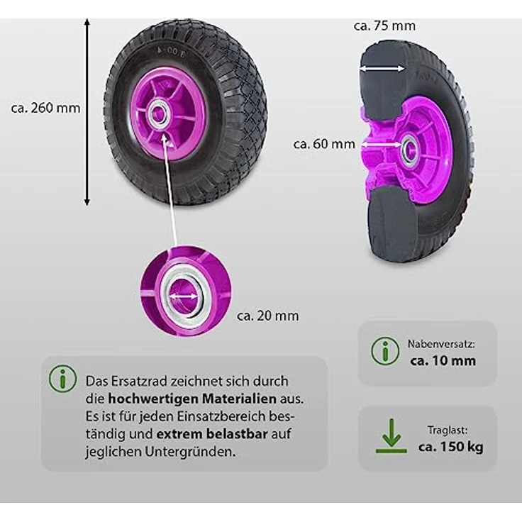 TRUTZHOLM 2 x Sackkarrenrad Vollgummi 260x85 PU pannensicher 3.00-4 Ersatzrad für Sackkarre Rad Reifen Ersatzrad - Preisvergleich – Bild 3