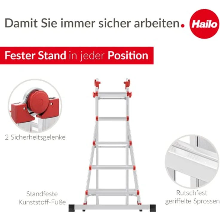 Hailo Alu-Multifunktions-Teleskopleiter M80 4x5 Sprossen - Hailo – Bild 4
