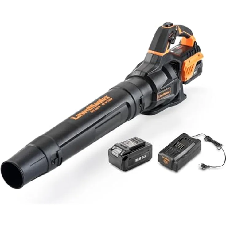 LawnMaster MX 24V Akku-Laubbläser, kabelloser Axialgebläser mit 4,0 Ah Lithium-Ionen-Akku, 240 Minuten Laufzeit, schwarz