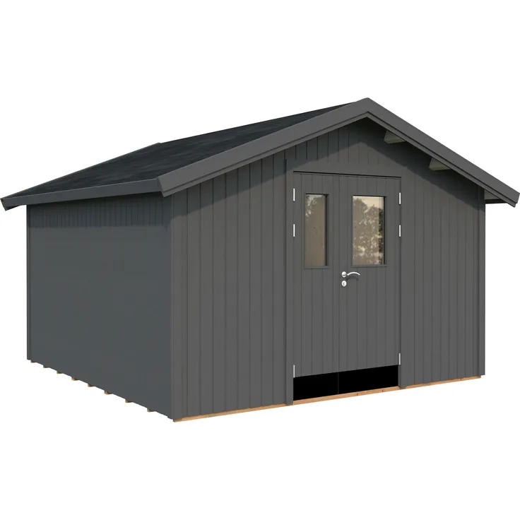 Palmako Gerätehaus Lucas 12,1 m², 16 mm nordisches Fichtenholz, dunkelgrau lackiert mit Tür und Echtglasfenster