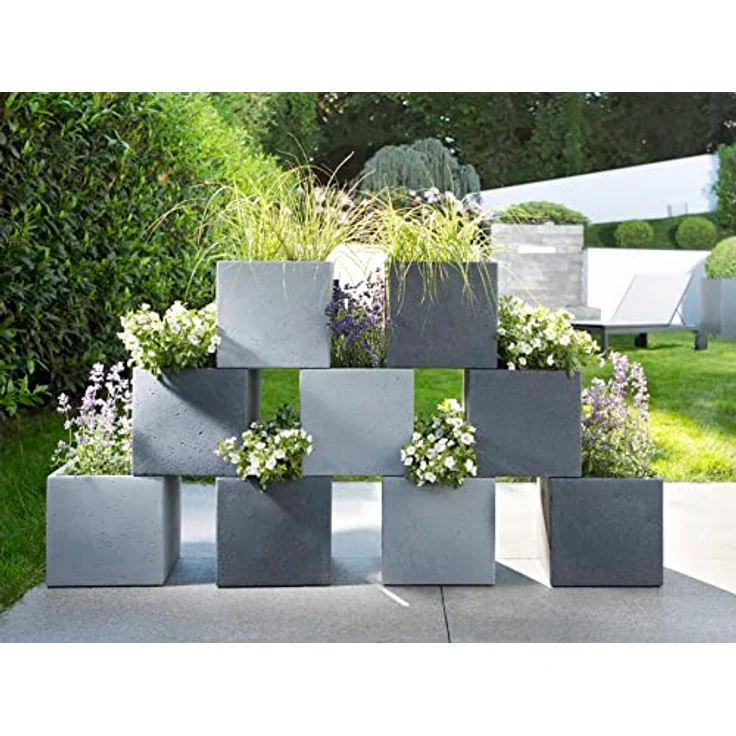 Scheurich C-Cube, Pflanzgefäß aus Kunststoff, Stony Grey, 30 cm lang, 30 cm breit, 28 cm hoch, 18 l Vol. – Bild 2