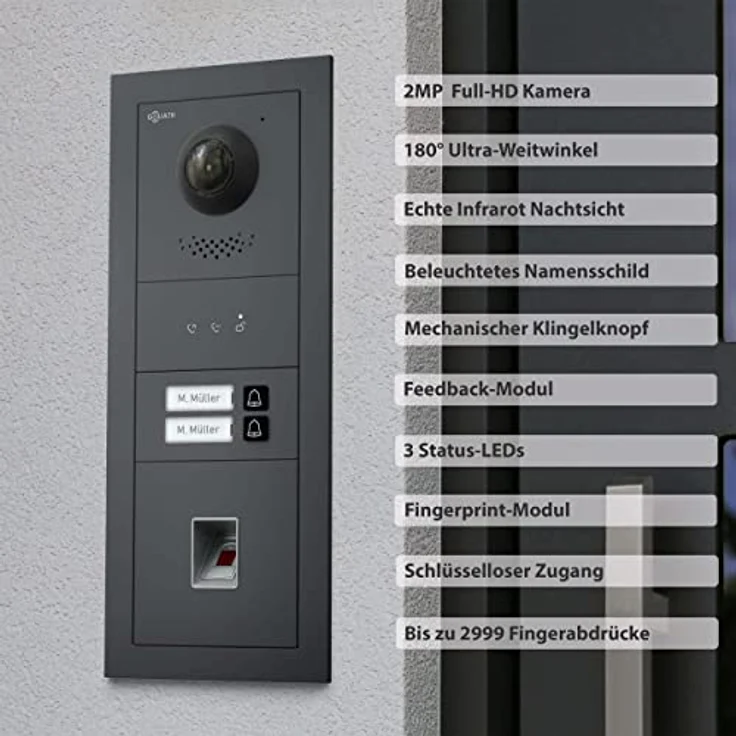 Goliath Intercom Video-Türsprechanlage Goliath 2-Draht BUS, HD Kamera, Fingerprint, 2 Monitore, Anthrazit – Bild 5