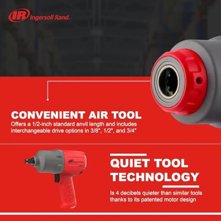 Ingersoll-Rand 2236QTIMAX Druckluft-Schlagschrauber, 1/2 Zoll, 2034Nm Losbrechmoment, Max 1220Nm Drehmoment, Drive Xchange System, leise Technologie, Direktschmiersystem – Bild 4