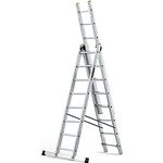 DRABEST Leiter PRO Serie Aluleiter 3-teilig Leiter PRO 3x8 Stufen Kombileiter Arbeitshöhe 5,56 m Belastbarkeit 150 kg inkl. Eimerhaken