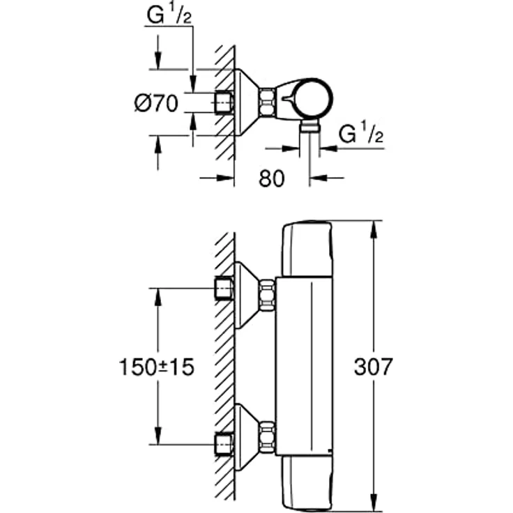 GROHE Precision Trend Thermostat - Brausebatterie (DN 15, Wandmontage) chrom, 34229002 – Bild 3
