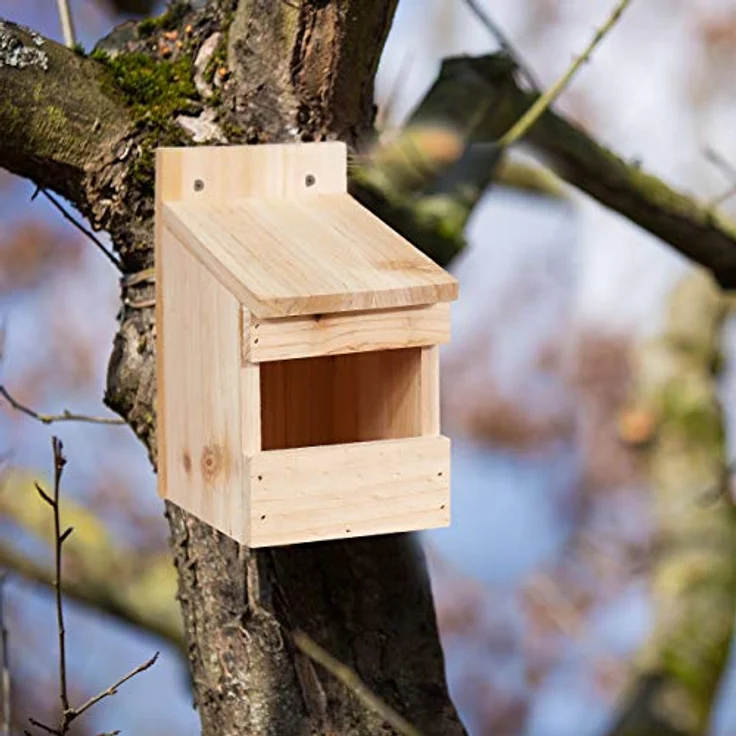 Relaxdays Halbhöhle Nistkasten, Vogelkasten zum Aufhängen, unbehandeltes Holz, Amsel, Flugloch, 20 x 12 x 15,5 cm, natur – Bild 5