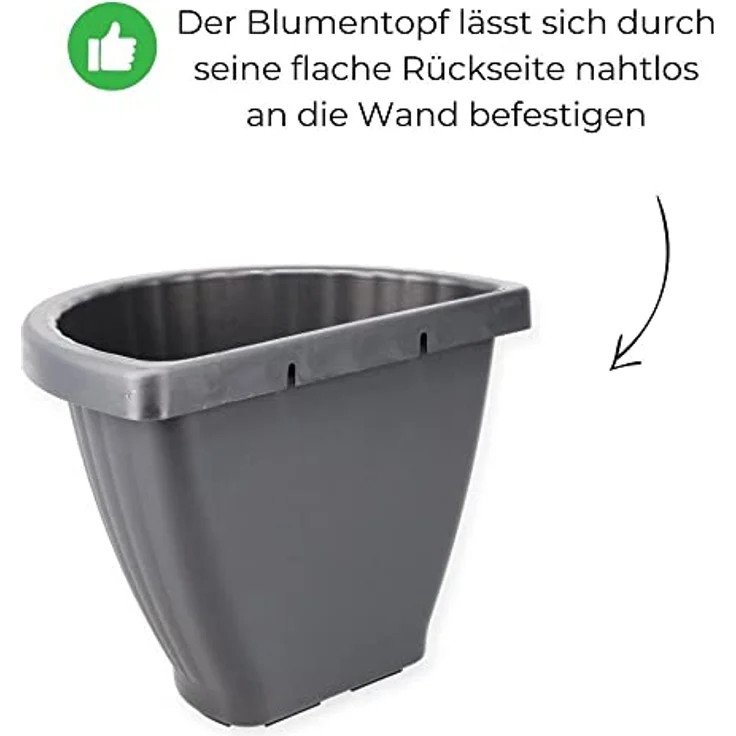 GarPet Blumentopf Wand Wandgefäß Wandampel Wandtopf Pflanztopf Halbschale Grau Außenbereich 30 x 19 x 22 cm – Bild 3