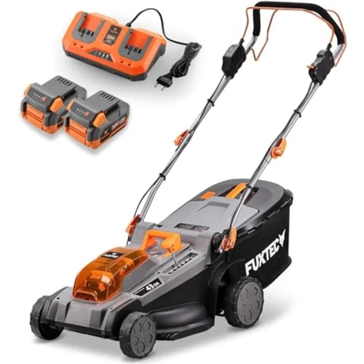 FUXTEC FX-E2RM43PRO Akku-Rasenmäher 40V (2x20V) mit 2x5Ah Akku & Ladegerät, Radantrieb, 43 cm Schnittbreite, 3-in-1 Mulchfunktion – Bild 1