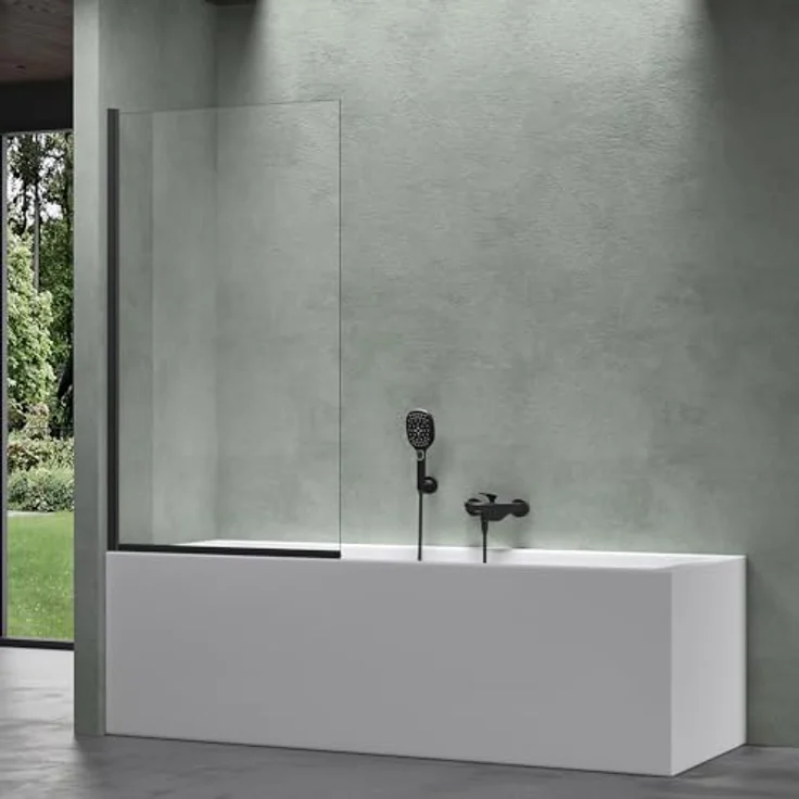 Mai & Mai Duschwand Cortona201, Badewannenaufsatz mit 6mm ESG-Sicherheitsglas und NANO-Versiegelung, 80x140cm, Schwarz, schwenkbar – Bild 2