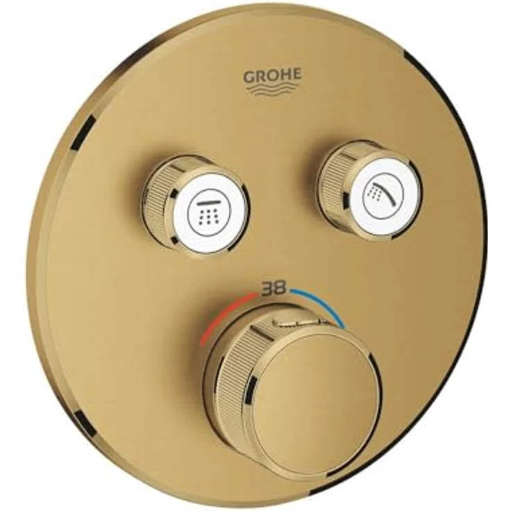 GROHE Grohtherm Smartcontrol, Unterputz Thermostat für Dusche und Badewanne mit 2 Absperrventilen, ultraflachem Design und Wandrosette aus Metall, gold, 29119GN0 – Bild 1