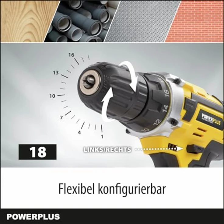 Powerplus POWX00501, 20V Akku Schrauber & Bohrer mit 35 Nm Drehmoment, 19 Drehmomentstufen, LED-Leuchte und 3 Akkus im Koffer – Bild 4